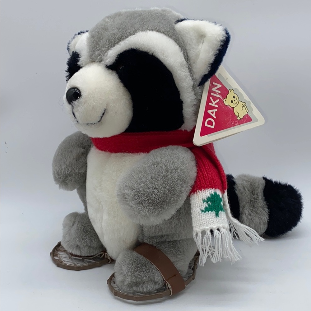 Vintage Dakin Arctic Rocky Plush Raccoon Snowshoes with Red Scarf 1987